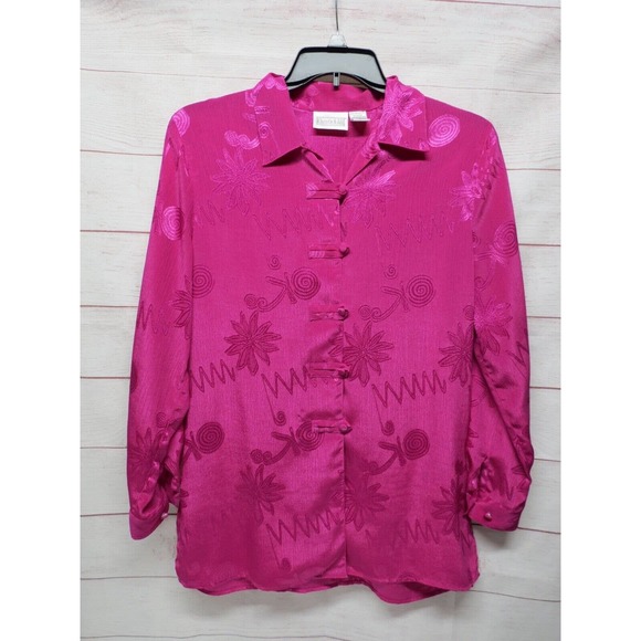 Vintage Pink Abstract Print Christie & Jill Size Medium Button Blouse 90s 80s - Picture 1 of 6